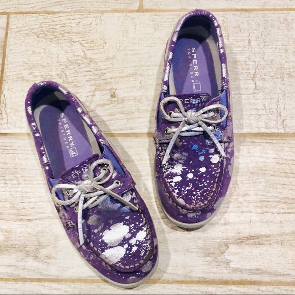 Purple Sperry Topsiders Silver Splatter, Like New KIDS - Picture 5 of 8